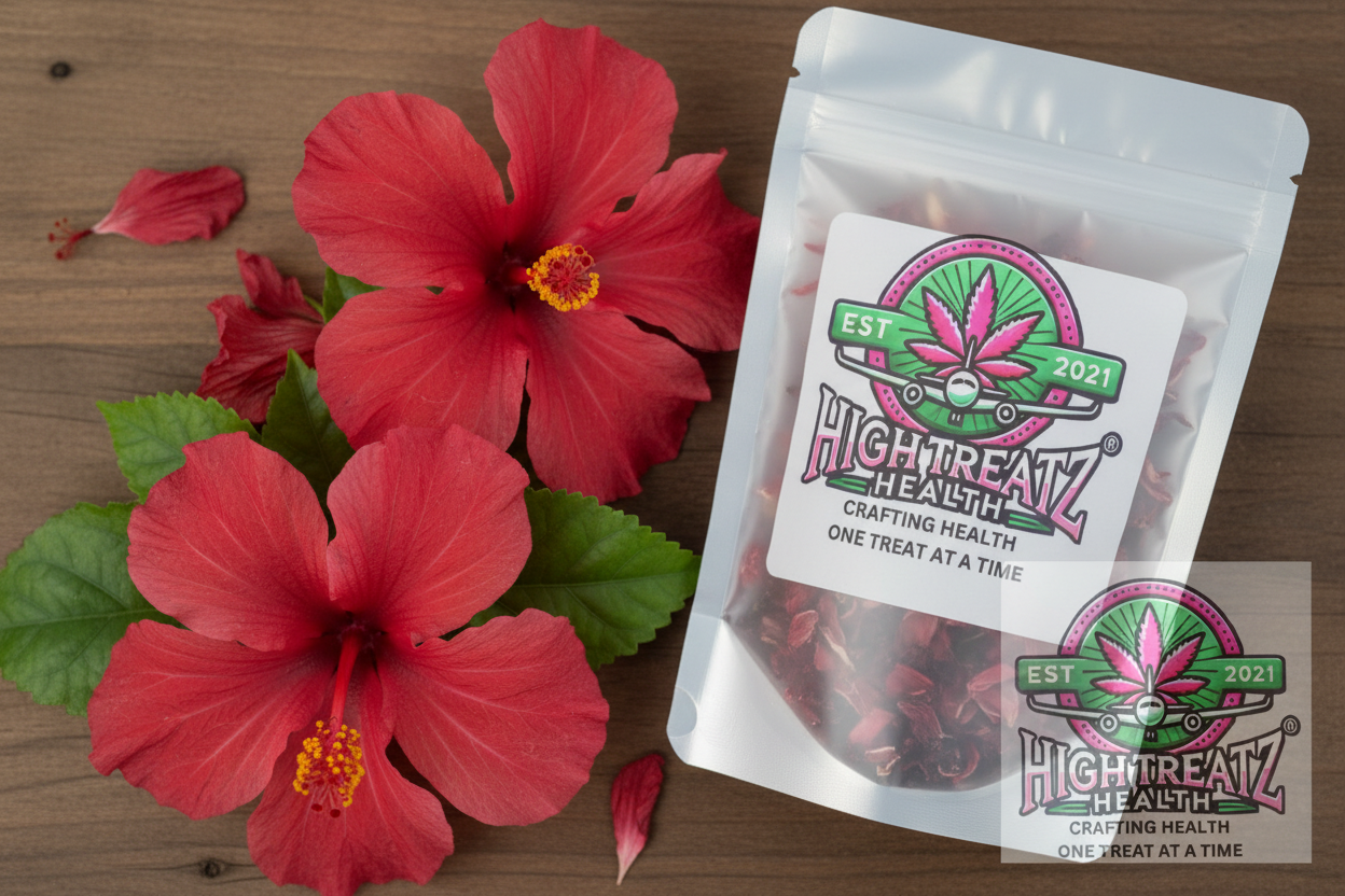 Hibiscus product with Hightreatz Health logo