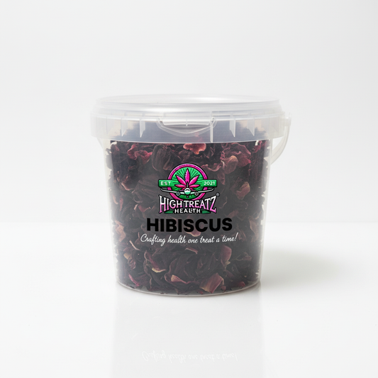 Product with logo, Hibiscus text and slogan